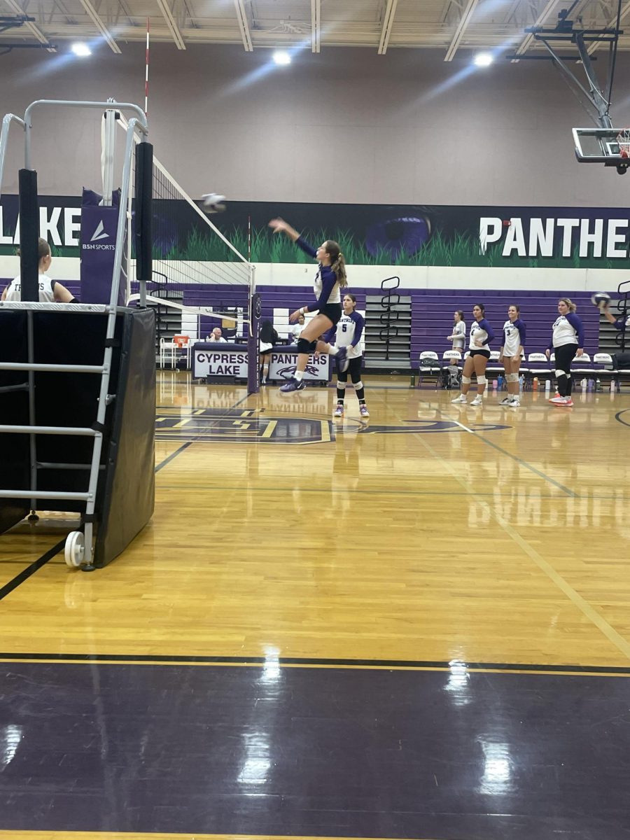 Brigitte Mailikakis spikes the ball on the opposing team